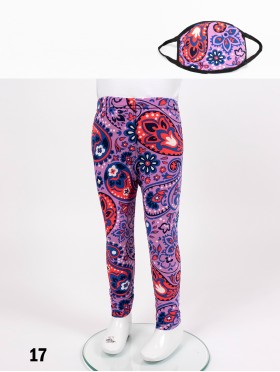 Kids Flower Stretchy Legging & Reversible Fabric Face Mask Matching Set (LG103-17 & PM101336)